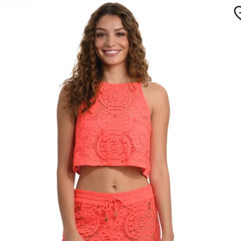 Sunshine 79 Chillin' Crochet High Neck Tank Top - Watermelon